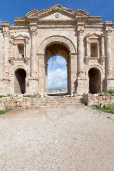 Arch of Hadrian in antique Greco-Roman city of Gerasa Jerash in Jordan