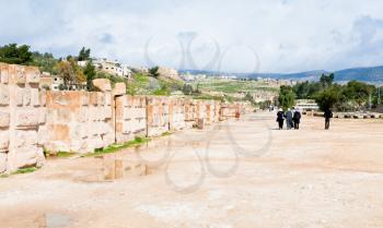 wall of circus hippodrome in Greco-Roman city of Gerasa Jerash in Jordan