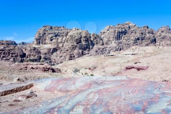 multicolored stone dessert in Petra valley, Jordan