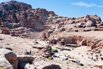 view on ancient Theater and Facade Street in Petra, Jordan