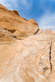 drained water canal in sanstone rocks of Wadi Rum desert, Jordan