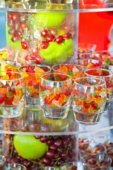 sweet jelly candies and fresh fruits