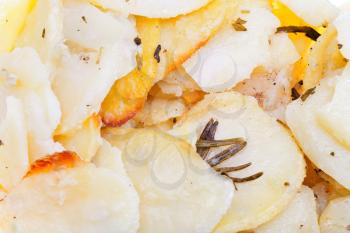 food background from sliced baked potatoes close up