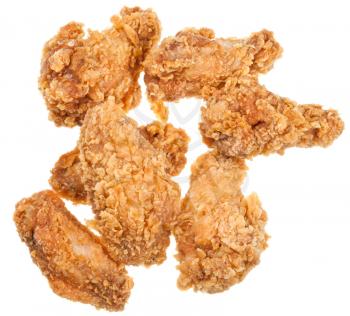 several hot fried chicken wings isolated white background