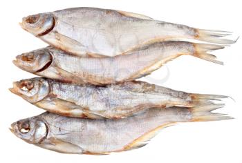 four dried salt fishes isolated on white background