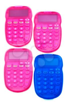 pink and blue calculators isolated on white background