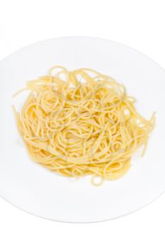 Spaghetti al burro on white plate isolated on white background