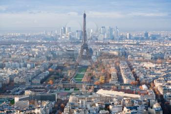 view on Eiffel Tower and panorama of Paris in winter day