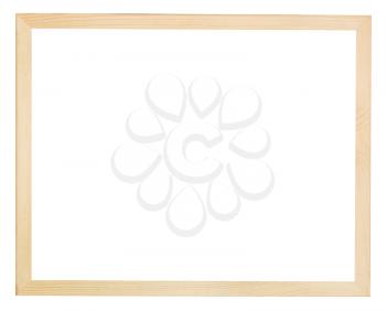 modern flat narrow light wooden picture frame with cut out canvas isolated on white background