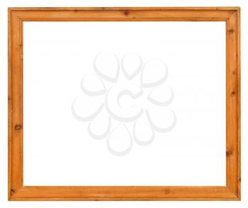 wide simple wooden picture frame with cut out canvas isolated on white background