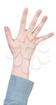 five account by fingers - hand gesture isolated on white background