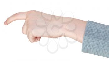 pressing by forefinger - hand gesture isolated on white background