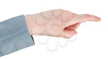 pressing by index finger - hand gesture isolated on white background