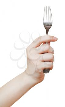table fork in hand isolated on white background