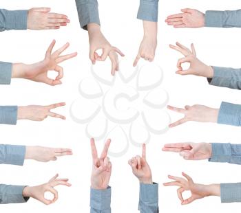 set of female palms -hand gesture isolated on white background