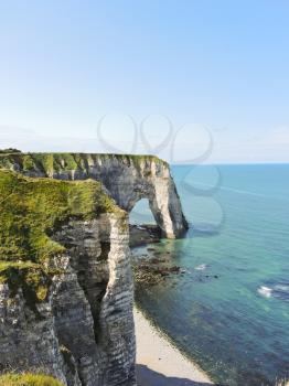 view of english channel coast with cliffs on Etretat cote d'albatre, France