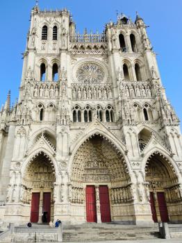 front view of medieval Amiens Cathedral, picardy, France