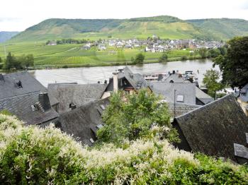 Beilstein and Ellenz Poltersdorf villages on Moselle river, Germany