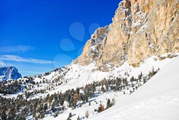 slope of Dolomites mountain in Val Gardena, Italy