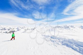 skiing on snow slopes of mountains in Paradiski region, Val d'Isere - Tignes , France