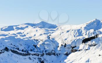 view of snow-capped mountains in Alps Portes du Soleil region, Morzine - Avoriaz, France