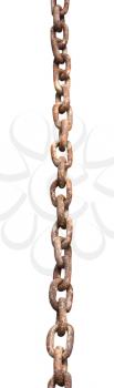 old rusty steel chain close up isolated on white background