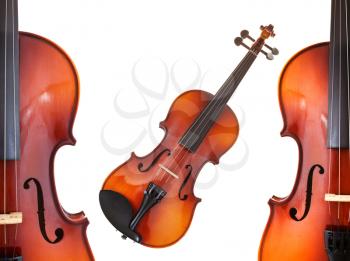 halfs and full classical modern violins isolated on white background