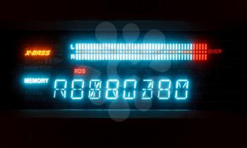 scale of sound volume on illuminated indicator board of radio receiver close up
