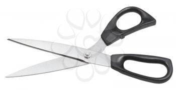 modern tailor shears with black handles isolated on white background