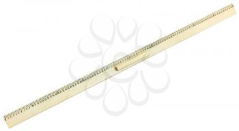 top view of wooden meter ruler isolated on white background