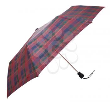 side view of telescopic checkered umbrella isolated on white background