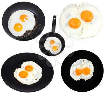 set from two fried eggs isolated on white background