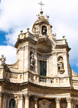 facade of Basilica della Collegiata (Santa Maria dell ' Elemosina) on via Entnea, Catania, Sicily, Italy