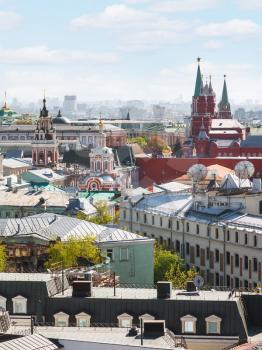 Moscow city cityscape with Kremlin in sunny spring day
