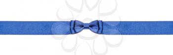 symmetrical blue bow knot on narrow satin ribbon isolated on white background