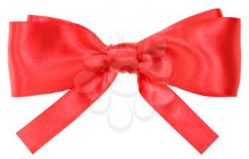real red silk ribbon bow with square cut ends isolated on white background