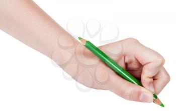 hand drafts by green pencil isolated on white background