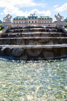 travel to Vienna city - upper cascade and view of Upper Belvedere Palace, Vienna, Austria