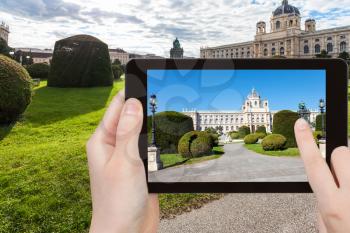 travel concept - tourist snapshot of Naturhistorisches (Natural History) Museum on Maria Theresien platz in Vienna on tablet pc