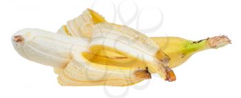 lying peeled yellow banana isolated on white background