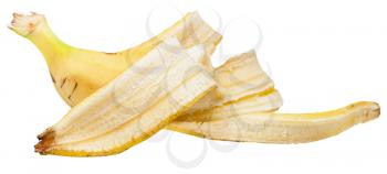 side view of half yellow banana in the peel isolated on white background