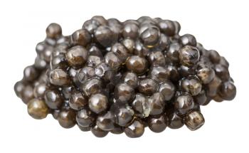 handful of black sturgeon caviar isolated on white background