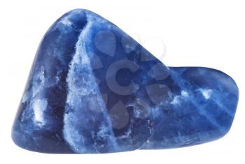 tumbled blue dumortierite natural mineral gem stone isolated on white background