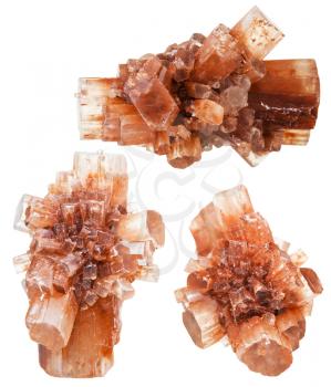 macro shooting of collection natural rock - set of Aragonite mineral gem stones isolated on white background