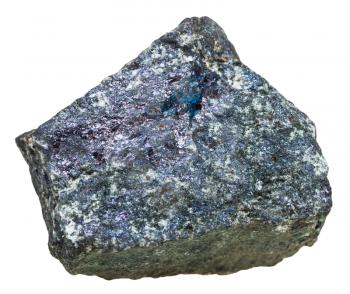 macro shooting of natural mineral stone - specimen of Bornite (peacock ore, peacock copper) rock isolated on white background