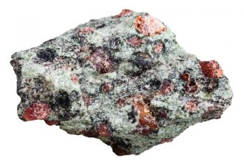macro shooting of natural mineral stone - Eclogite stone with garnet (red) and omphacite rock isolated on white background