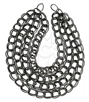 top view of necklace from strings of black chain isolated on white background