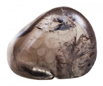 macro shooting of natural gemstone - tumbled smoky quartz (Morion) mineral gem stone isolated on white background