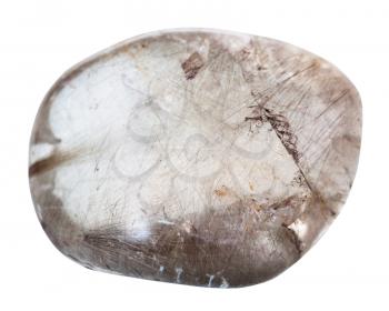 macro shooting of natural gemstone - tumbled Rutilated quartz mineral gem stone isolated on white background