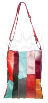shoulder handbag from multicolored leather pieces isolated on white background